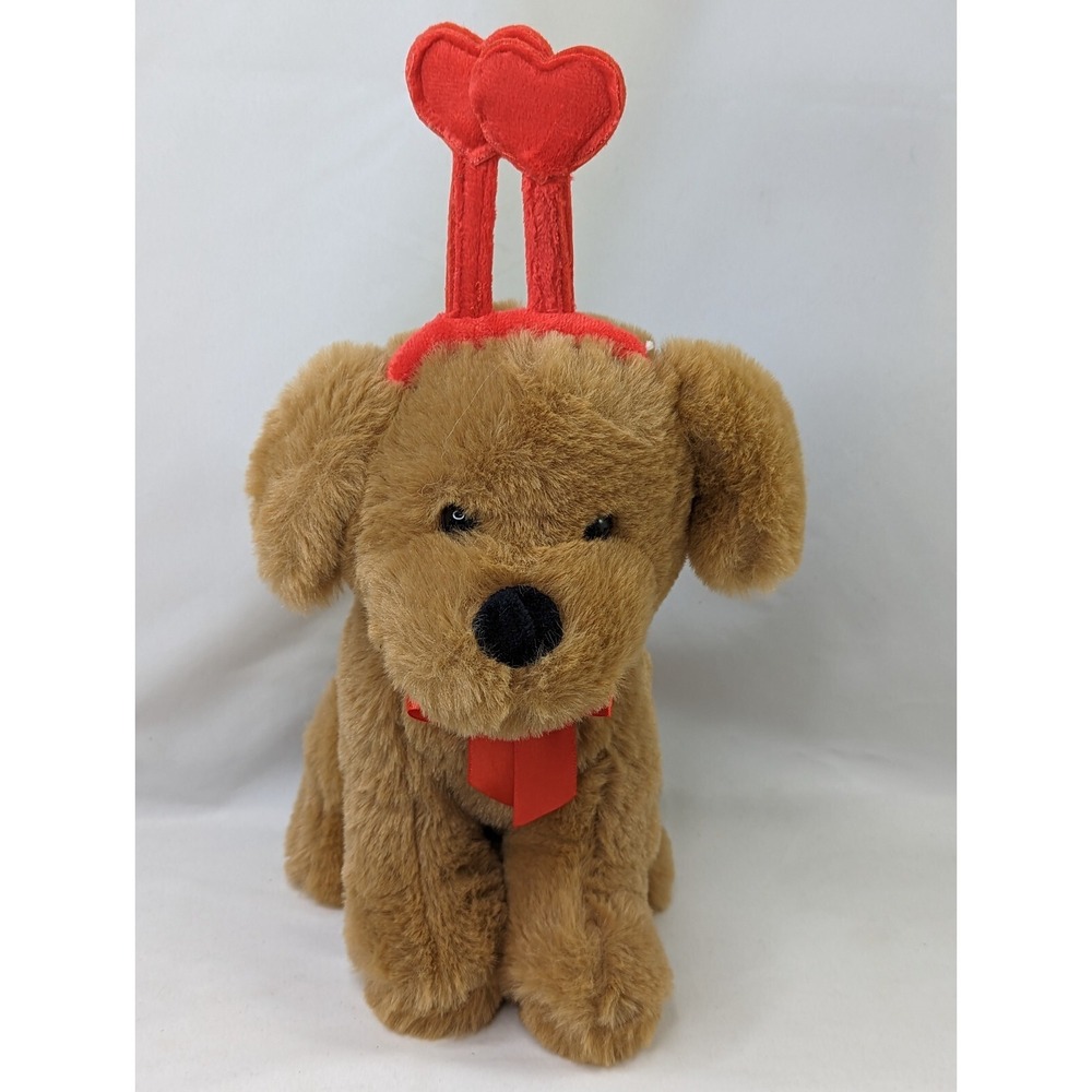 Gitzy Brown Dog Plush Puppy 10 Inch Heart Headband Stuffed Animal Toy